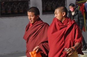 Tibetan monks at Boudhanath Stupa kathmandu nepal